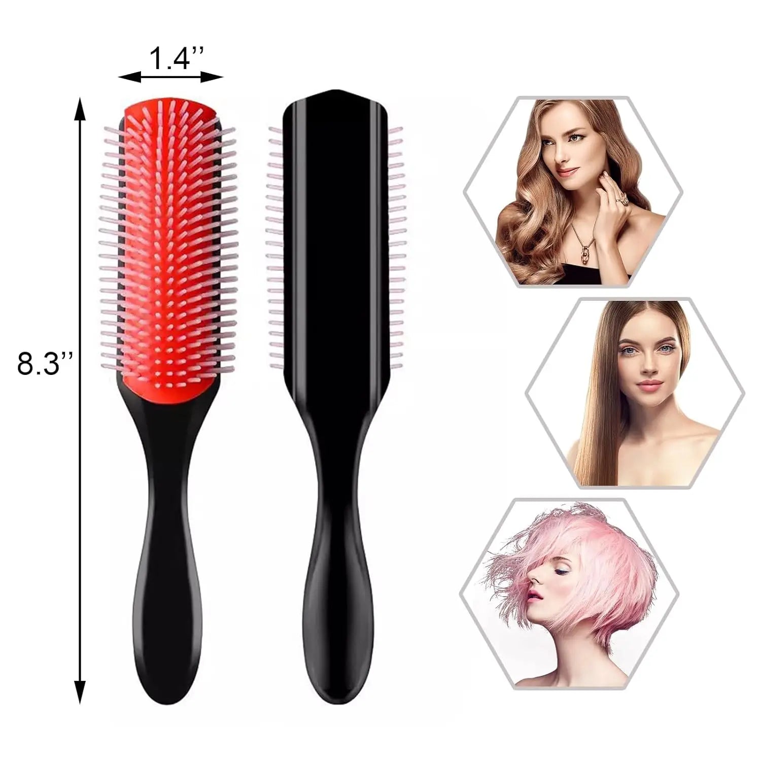 Brosse à cheveux classique à 9 rangées avec coussin souple et poils en nylon