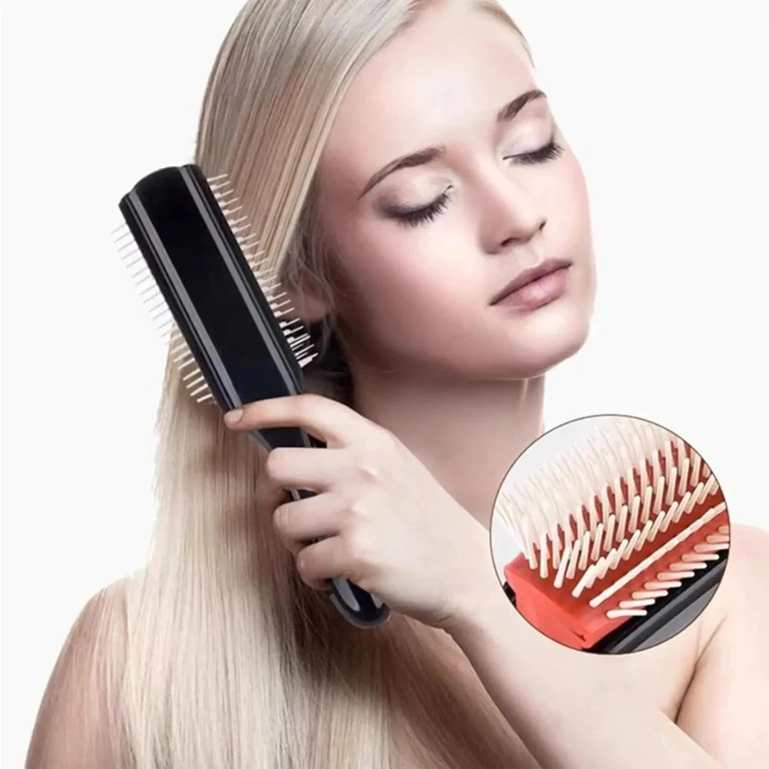 Brosse à cheveux classique à 9 rangées avec coussin souple et poils en nylon