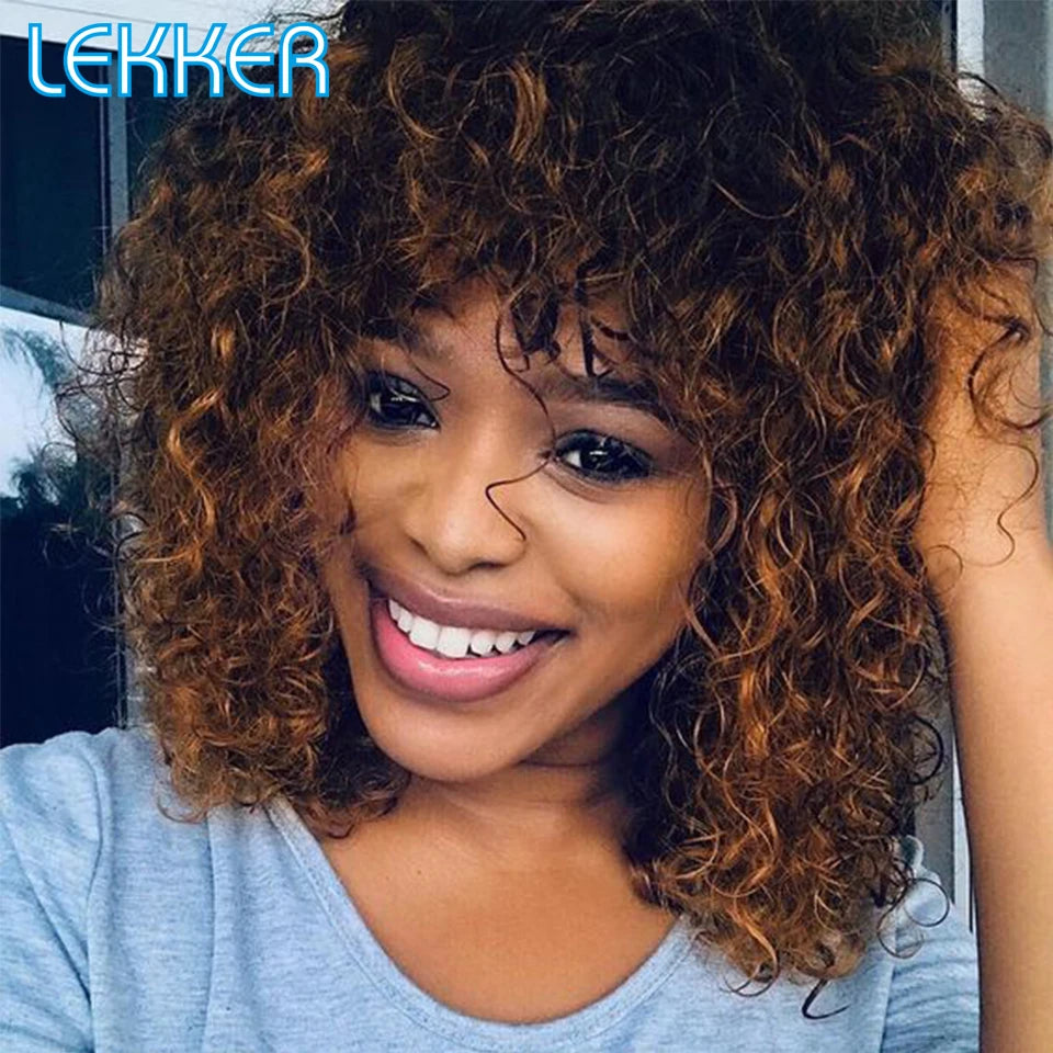 Perruque courte style pixie/bob afro aux boucles crépues, colorée, en cheveux 100 % naturels