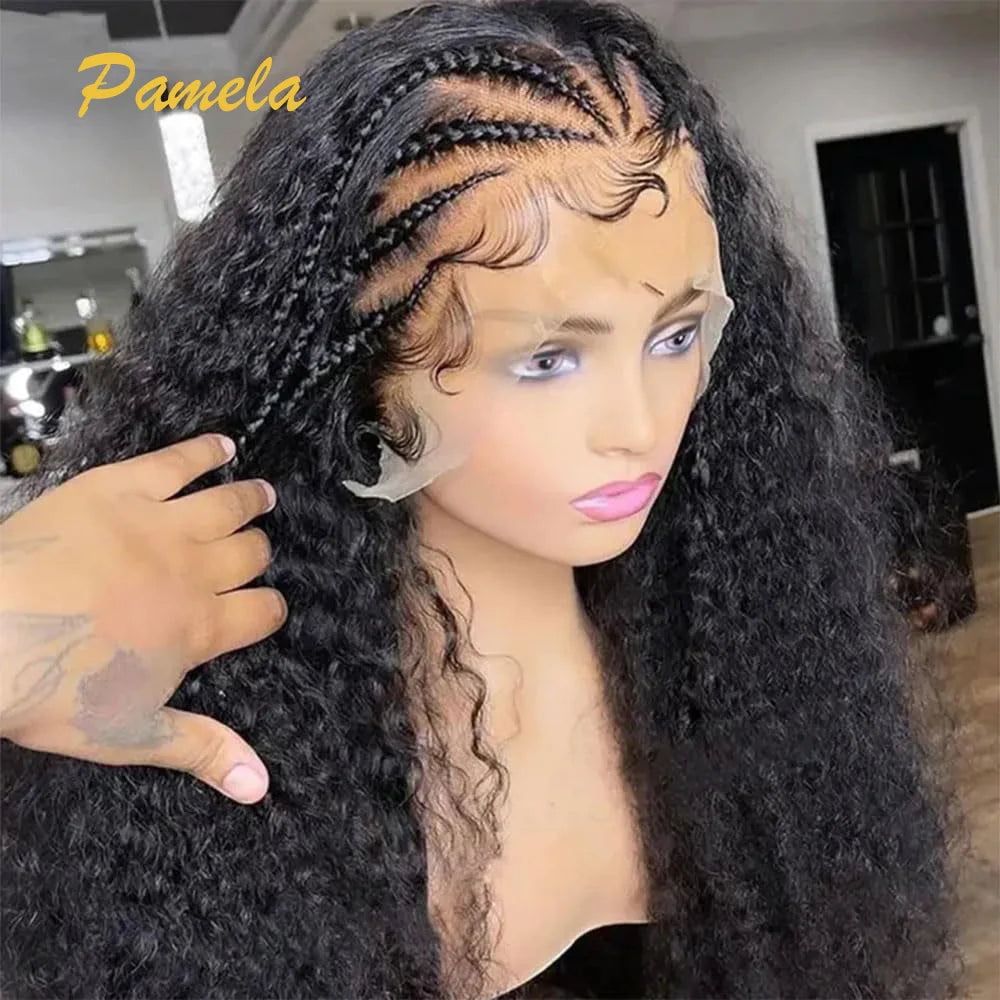 Perruque tressée à la main, avec cornrows (tresses plaquées) déjà réalisées, ligne frontale pré-épilée et nœuds pré-décolorés