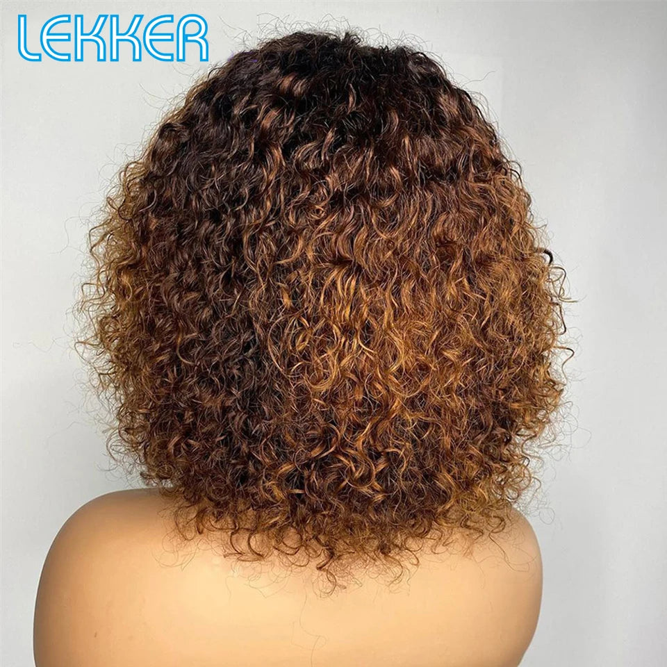 Perruque courte style pixie/bob afro aux boucles crépues, colorée, en cheveux 100 % naturels